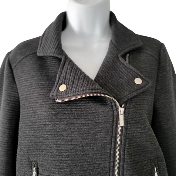 CI SONO Charcoal Gray Ribbed Stretch Knit Motorcycle Jacket Size M - Picture 5 of 9